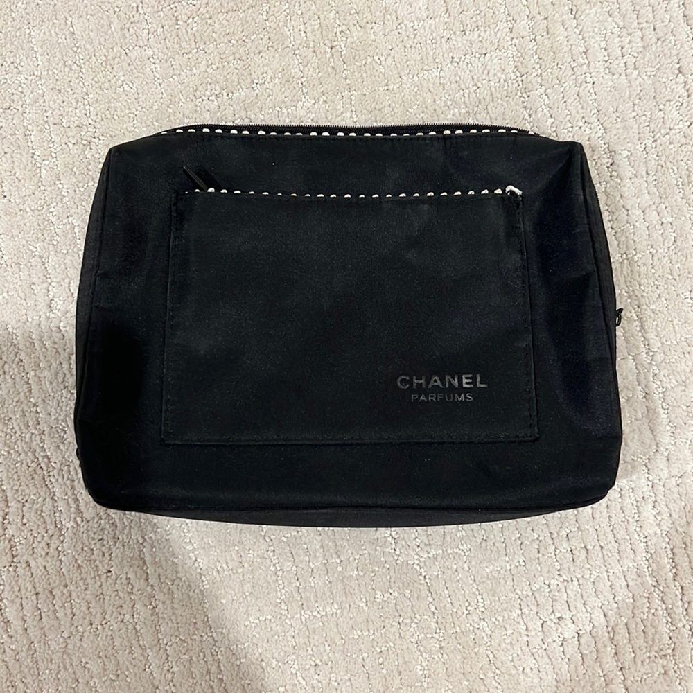 Chanel Black Cosmetic Case with white detail
